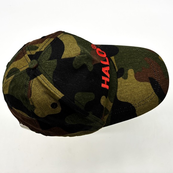 Halo Camo Mens One Size Baseball Hat Strapback Orange Text Hunters Truckers - Picture 5 of 8